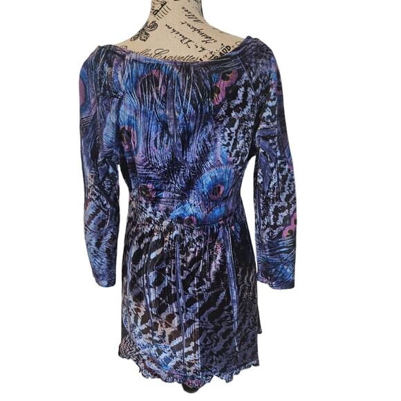 Boston Proper  bohemian retro 70's Velour Peacock peasant top. Size M - Picture 1 of 9